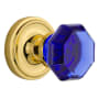 Nostalgic Warehouse Classic Solid Brass Rose Privacy Door Knob Set with Cobalt Waldorf Knob and 2-3/4" Backset Unlacquered Brass