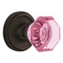 Nostalgic Warehouse Classic Solid Brass Rose Privacy Door Knob Set with Pink Waldorf Knob and 2-3/8" Backset Oil-Rubbed Bronze