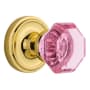 Nostalgic Warehouse Classic Solid Brass Rose Privacy Door Knob Set with Pink Waldorf Knob and 2-3/8" Backset Polished Brass