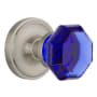 Nostalgic Warehouse Classic Solid Brass Rose Privacy Door Knob Set with Cobalt Waldorf Knob and 2-3/8" Backset Satin Nickel