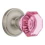 Nostalgic Warehouse Classic Solid Brass Rose Privacy Door Knob Set with Pink Waldorf Knob and 2-3/8" Backset Satin Nickel
