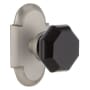 Nostalgic Warehouse Cottage Solid Brass Rose Privacy Door Knob Set with Black Waldorf Knob and 2-3/8" Backset Satin Nickel