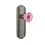 Nostalgic Warehouse Deco Solid Brass Rose Privacy Door Knob Set with Pink Crystal Knob and 2-3/8" Backset Antique Pewter