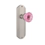 Nostalgic Warehouse Deco Solid Brass Rose Privacy Door Knob Set with Pink Crystal Knob and 2-3/8" Backset Satin Nickel