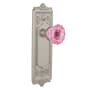 Nostalgic Warehouse Egg and Dart Solid Brass Rose Privacy Door Knob Set with Pink Crystal Knob for 2-3/8" Backset Satin Nickel