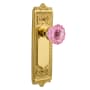 Nostalgic Warehouse Egg and Dart Solid Brass Rose Privacy Door Knob Set with Pink Crystal Knob for 2-3/8" Backset Unlacquered Brass