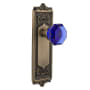 Nostalgic Warehouse Egg and Dart Solid Brass Rose Privacy Door Knob Set with Cobalt Waldorf Knob for 2-3/8" Backset Antique Brass