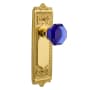 Nostalgic Warehouse Egg and Dart Solid Brass Rose Privacy Door Knob Set with Cobalt Waldorf Knob for 2-3/8" Backset Polished Brass