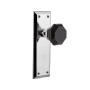 Nostalgic Warehouse New York Solid Brass Rose Privacy Door Knob Set with Black Waldorf Knob for 2-3/4" Backset Bright Chrome