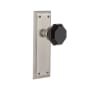 Nostalgic Warehouse New York Solid Brass Rose Privacy Door Knob Set with Black Waldorf Knob for 2-3/4" Backset Satin Nickel