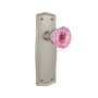 Nostalgic Warehouse Prairie Solid Brass Rose Privacy Door Knob Set with Pink Crystal Knob for 2-3/4" Backset Satin Nickel