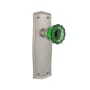 Nostalgic Warehouse Prairie Solid Brass Rose Privacy Door Knob Set with Emerald Crystal Knob for 2-3/8" Backset Satin Nickel