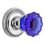 Nostalgic Warehouse Rope Solid Brass Rose Privacy Door Knob Set with Cobalt Crystal Knob and 2-3/8" Backset Bright Chrome