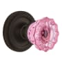 Nostalgic Warehouse Rope Solid Brass Rose Privacy Door Knob Set with Pink Crystal Knob and 2-3/8" Backset Oil-Rubbed Bronze