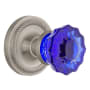 Nostalgic Warehouse Rope Solid Brass Rose Privacy Door Knob Set with Cobalt Crystal Knob and 2-3/8" Backset Satin Nickel