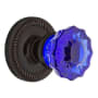 Nostalgic Warehouse Rope Solid Brass Rose Privacy Door Knob Set with Cobalt Crystal Knob and 2-3/8" Backset Timeless Bronze