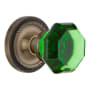 Nostalgic Warehouse Rope Solid Brass Rose Privacy Door Knob Set with Emerald Waldorf Knob and 2-3/8" Backset Antique Brass
