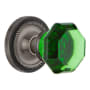Nostalgic Warehouse Rope Solid Brass Rose Privacy Door Knob Set with Emerald Waldorf Knob and 2-3/8" Backset Antique Pewter