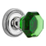Nostalgic Warehouse Rope Solid Brass Rose Privacy Door Knob Set with Emerald Waldorf Knob and 2-3/8" Backset Bright Chrome