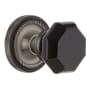 Nostalgic Warehouse Rope Solid Brass Rose Privacy Door Knob Set with Black Waldorf Knob and 2-3/4" Backset Antique Pewter