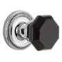 Nostalgic Warehouse Rope Solid Brass Rose Privacy Door Knob Set with Black Waldorf Knob and 2-3/4" Backset Bright Chrome