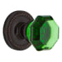 Nostalgic Warehouse Rope Solid Brass Rose Privacy Door Knob Set with Emerald Waldorf Knob and 2-3/4" Backset Timeless Bronze