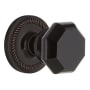 Nostalgic Warehouse Rope Solid Brass Rose Privacy Door Knob Set with Black Waldorf Knob and 2-3/4" Backset Timeless Bronze