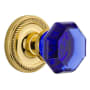 Nostalgic Warehouse Rope Solid Brass Rose Privacy Door Knob Set with Cobalt Waldorf Knob and 2-3/4" Backset Unlacquered Brass