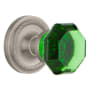 Nostalgic Warehouse Rope Solid Brass Rose Privacy Door Knob Set with Emerald Waldorf Knob and 2-3/8" Backset Satin Nickel