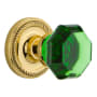 Nostalgic Warehouse Rope Solid Brass Rose Privacy Door Knob Set with Emerald Waldorf Knob and 2-3/8" Backset Unlacquered Brass