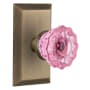 Nostalgic Warehouse Studio Solid Brass Rose Privacy Door Knob Set with Pink Crystal Knob and 2-3/8" Backset Antique Brass