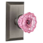 Nostalgic Warehouse Studio Solid Brass Rose Privacy Door Knob Set with Pink Crystal Knob and 2-3/8" Backset Antique Pewter
