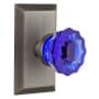 Nostalgic Warehouse Studio Solid Brass Rose Privacy Door Knob Set with Cobalt Crystal Knob and 2-3/4" Backset Antique Pewter