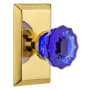 Nostalgic Warehouse Studio Solid Brass Rose Privacy Door Knob Set with Cobalt Crystal Knob and 2-3/4" Backset Polished Brass