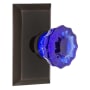 Nostalgic Warehouse Studio Solid Brass Rose Privacy Door Knob Set with Cobalt Crystal Knob and 2-3/4" Backset Timeless Bronze