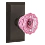 Nostalgic Warehouse Studio Solid Brass Rose Privacy Door Knob Set with Pink Crystal Knob and 2-3/8" Backset Oil-Rubbed Bronze