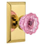 Nostalgic Warehouse Studio Solid Brass Rose Privacy Door Knob Set with Pink Crystal Knob and 2-3/8" Backset Polished Brass