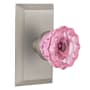 Nostalgic Warehouse Studio Solid Brass Rose Privacy Door Knob Set with Pink Crystal Knob and 2-3/8" Backset Satin Nickel