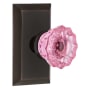 Nostalgic Warehouse Studio Solid Brass Rose Privacy Door Knob Set with Pink Crystal Knob and 2-3/8" Backset Timeless Bronze