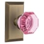 Nostalgic Warehouse Studio Solid Brass Rose Privacy Door Knob Set with Pink Waldorf Knob and 2-3/8" Backset Antique Brass