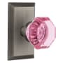 Nostalgic Warehouse Studio Solid Brass Rose Privacy Door Knob Set with Pink Waldorf Knob and 2-3/8" Backset Antique Pewter