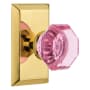 Nostalgic Warehouse Studio Solid Brass Rose Privacy Door Knob Set with Pink Waldorf Knob and 2-3/8" Backset Polished Brass