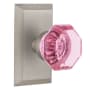 Nostalgic Warehouse Studio Solid Brass Rose Privacy Door Knob Set with Pink Waldorf Knob and 2-3/8" Backset Satin Nickel