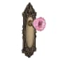 Nostalgic Warehouse Victorian Rose Privacy Door Knob Set with Pink Crystal Knob for 2-3/8" Backset Antique Brass
