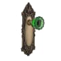 Nostalgic Warehouse Victorian Rose Privacy Door Knob Set with Emerald Crystal Knob for 2-3/8" Backset Antique Brass