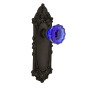 Nostalgic Warehouse Victorian Rose Privacy Door Knob Set with Cobalt Crystal Knob for 2-3/4" Backset Oil Rubbed Bronze