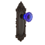Nostalgic Warehouse Victorian Rose Privacy Door Knob Set with Cobalt Crystal Knob for 2-3/4" Backset Timeless Bronze