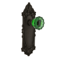 Nostalgic Warehouse Victorian Rose Privacy Door Knob Set with Emerald Crystal Knob for 2-3/8" Backset Oil Rubbed Bronze
