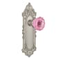Nostalgic Warehouse Victorian Rose Privacy Door Knob Set with Pink Crystal Knob for 2-3/8" Backset Satin Nickel