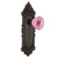 Nostalgic Warehouse Victorian Rose Privacy Door Knob Set with Pink Crystal Knob for 2-3/8" Backset Timeless Bronze